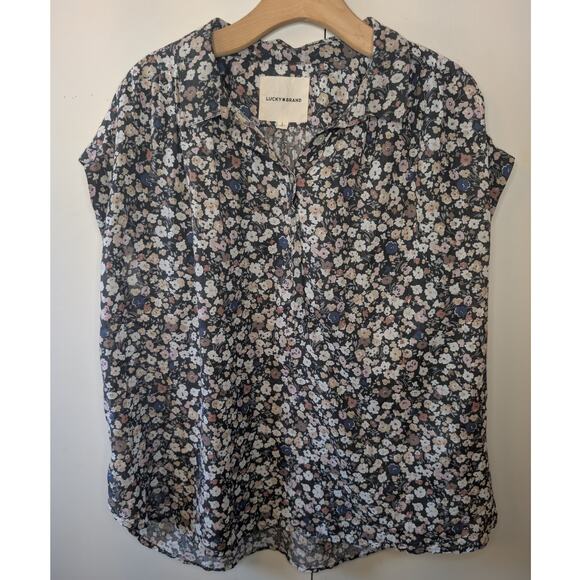 Lucky Brand Cotton Floral Popover Blouse - Picture 1 of 16